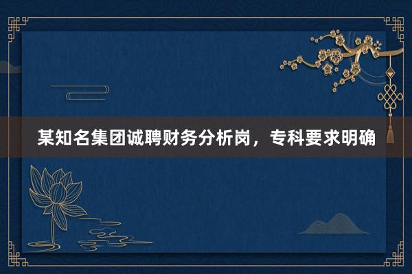 某知名集团诚聘财务分析岗，专科要求明确